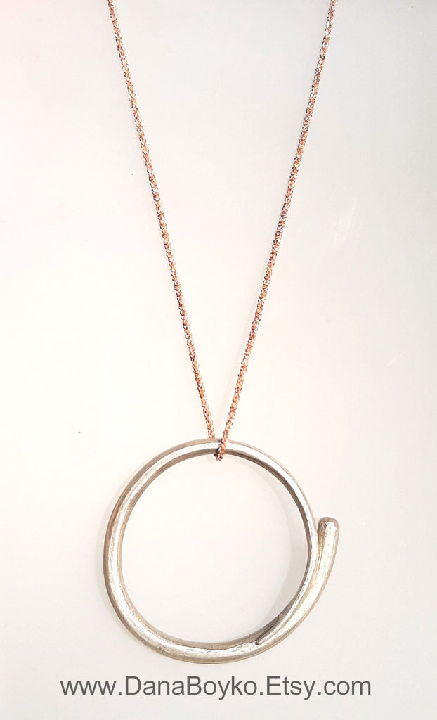 sterling silver statement Dana Boyko Fused Glass necklace set on 14k rose gold filled chain