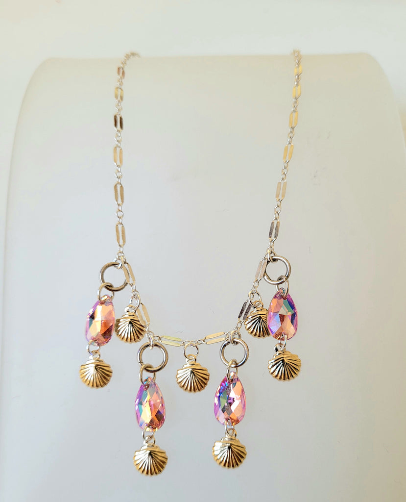 crystal dangle Dana Boyko Fused Glass necklace with seashells
