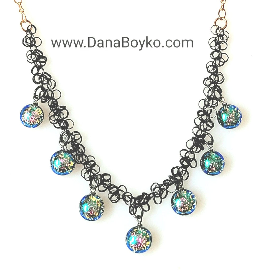 new moon Dana Boyko Fused Glass necklace on oxidized sterling silver