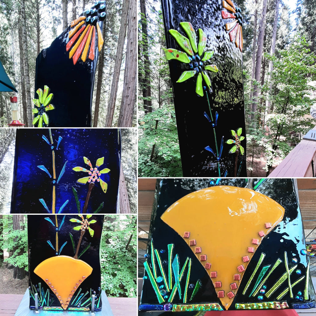 Dana Boyko Fused Glass fine art for windows clay pots with flowers