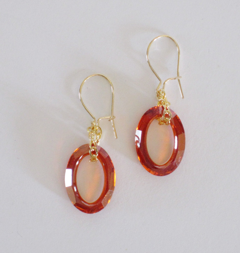 swarovski crystal earrings paprika color on 14k gold filled earwires