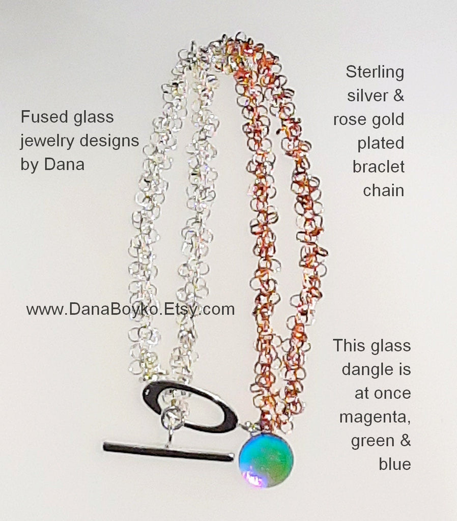 Dana Boyko Fused Glass bracelet set on sterling silver rose gold over silver