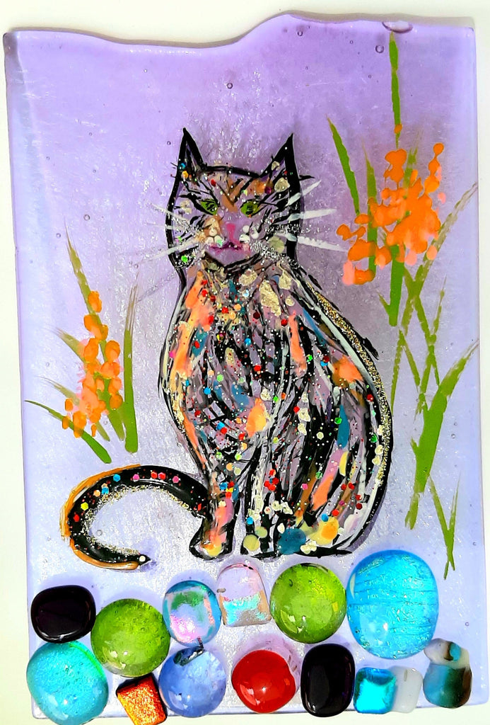 kitty cat Dana Boyko Fused Glass nightlight night light hand painted
