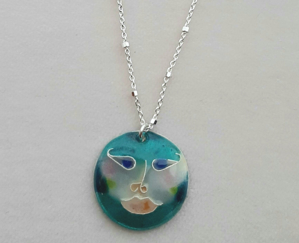 cloisonne Dana Boyko Fused Glass enameled pendant woman in the moon collection 2