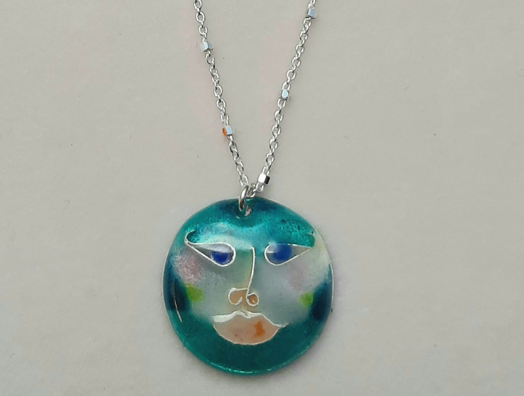 cloisonne Dana Boyko Fused Glass enameled pendant woman in the moon collection 2