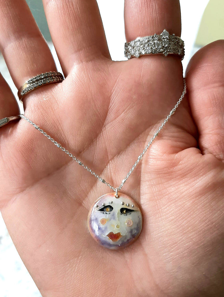 cloisonne Dana Boyko Fused Glass enameled pendant woman in the moon collection